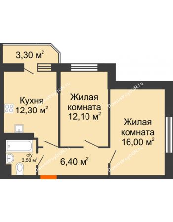 2 комнатная квартира 52,1 м² в ЖК Южный Берег, дом Литер 4