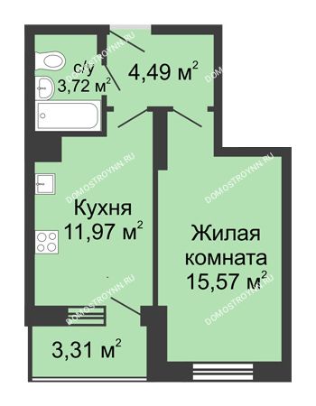 1 комнатная квартира 39,06 м² в ЖК Красная поляна, дом № 6
