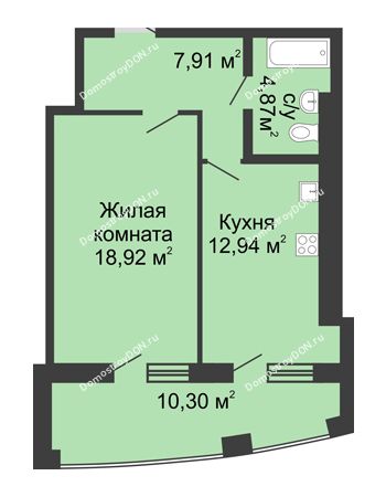 1 комнатная квартира 54,94 м² в ЖК Тихий Дон, дом № 2