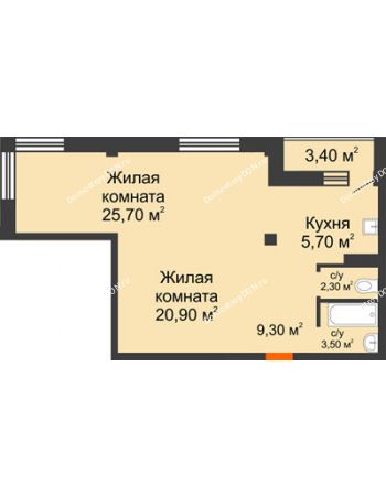 2 комнатная квартира 69,1 м² - ЖК Южная Башня