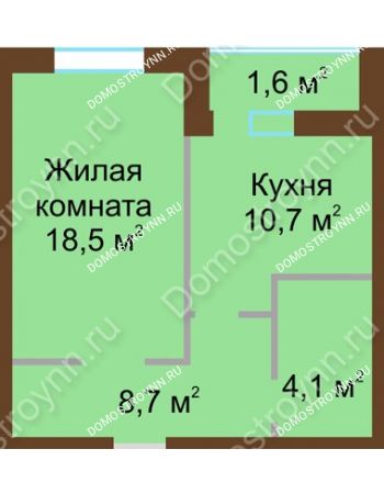1 комнатная квартира 44,9 м² в ЖК Монолит, дом № 89, корп. 1, 2