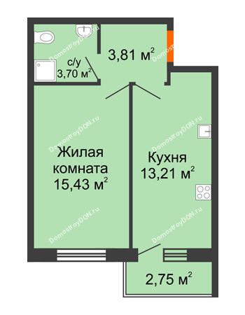 1 комнатная квартира 37,53 м² в ЖК Артемовский квартал, дом Секция 5
