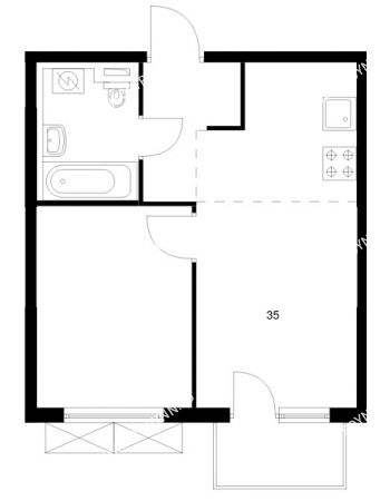 1 комнатная квартира 35 м² в ЖК Савин парк, дом корпус 8