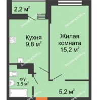 1 комнатная квартира 34,8 м² в ЖК SkyPark (Скайпарк), дом Литер 1, корпус 2, 1 этап - планировка
