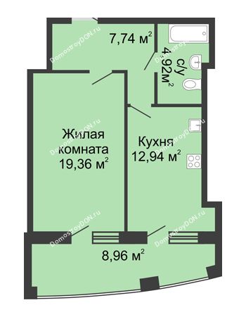 1 комнатная квартира 55,1 м² в ЖК Тихий Дон, дом № 1