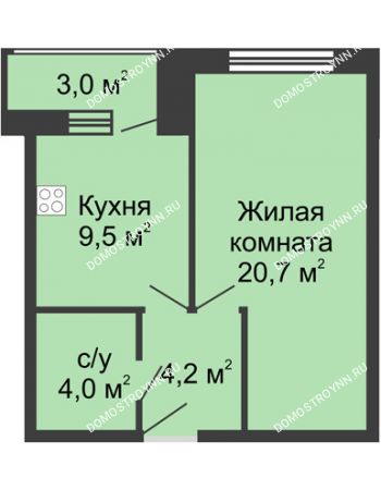 1 комнатная квартира 41,4 м² - ЖД по ул. Страж Революции