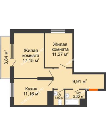 2 комнатная квартира 58,47 м² - ЖК Комарово