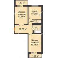 2 комнатная квартира 65,4 м² в ЖК Мой город, дом Литер 3 - планировка