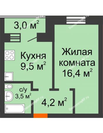 1 комнатная квартира 35,1 м² в ЖК Видный, дом № 2