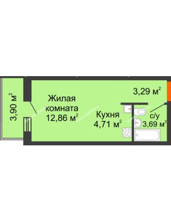 Студия 28,45 м² в ЖК Днепровская Роща, дом № 1