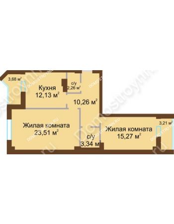 2 комнатная квартира 70,8 м² - ЖК Грани