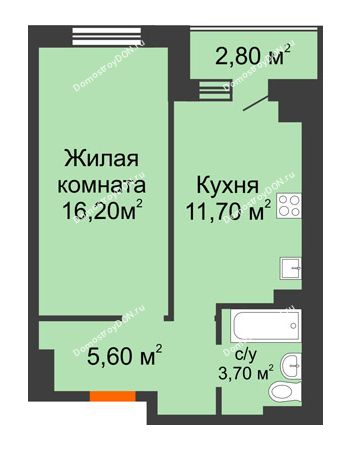 1 комнатная квартира 37,8 м² в Микрорайон Прибрежный, дом № 7