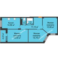 3 комнатная квартира 84,84 м² в ЖК Облака, дом № 2 - планировка