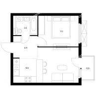 1 комнатная квартира 38,4 м² в ЖК Савин парк, дом корпус 6 - планировка