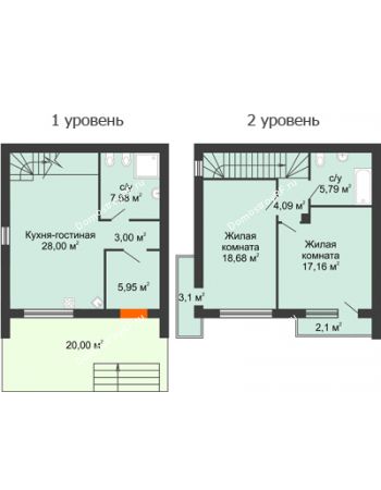 2 комнатная квартира 91 м² в КП Панорама, дом Гангутская, 10 (таунхаусы 91м2)