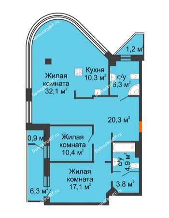 3 комнатная квартира 108,4 м² - ЖК DEVELOPMENT PLAZA