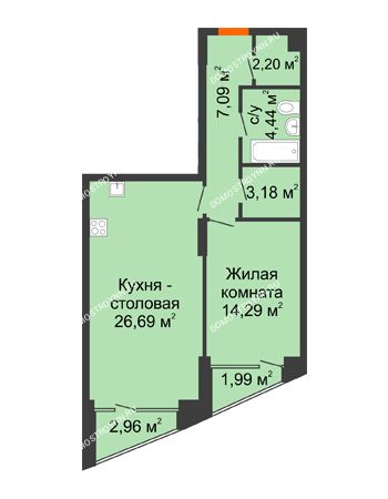 1 комнатная квартира 59,64 м² - Клубный дом на Ярославской