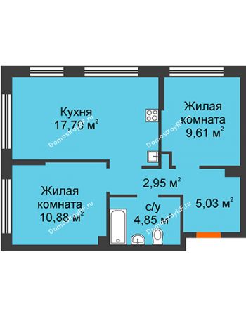 3 комнатная квартира 51,02 м² в ЖК Колумб, дом Сальвадор ГП-4