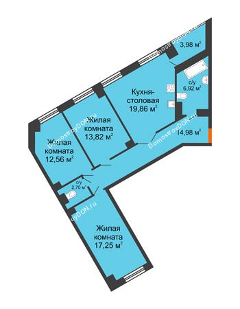 3 комнатная квартира 89,93 м² - ЖК Монте-Карло