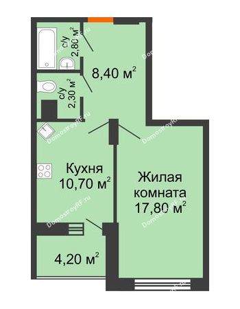 1 комнатная квартира 44,1 м² в ЖК Высота, дом 4 позиция