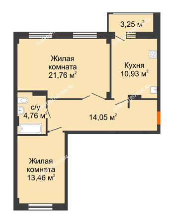 2 комнатная квартира 66,59 м² - ЖК Семейный