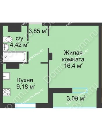 1 комнатная квартира 36,94 м² в ЖК На Вятской, дом № 3 (по генплану)