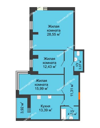 3 комнатная квартира 97,8 м² - ЖК Максим Горький