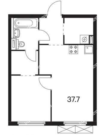 1 комнатная квартира 37,7 м² в ЖК Савин парк, дом корпус 5
