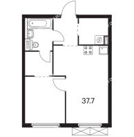 1 комнатная квартира 37,7 м² в ЖК Савин парк, дом корпус 5 - планировка
