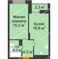 1 комнатная квартира 41,55 м² в ЖК Заречье, дом № 1, секция 2 - планировка