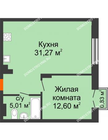 1 комнатная квартира 49,13 м² - ЖК Шаляпин