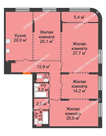 4 комнатная квартира 128,4 м² - ЖК Лайнер на Барминской