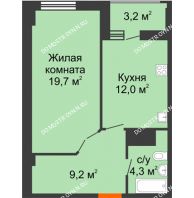 1 комнатная квартира 46,8 м² в ЖК Квартет, дом № 3 - планировка