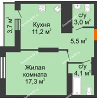 1 комнатная квартира 44,8 м², ЖК Космолет - планировка